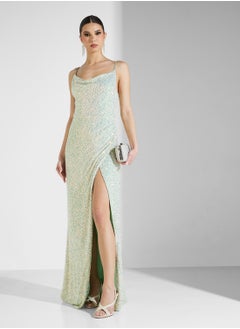 Maya Cowl Neck All Over Sequin Cami Maxi With Split  - Image 1