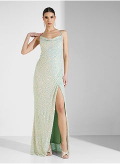 Maya Cowl Neck All Over Sequin Cami Maxi With Split  - Image 4