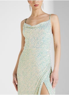 Maya Cowl Neck All Over Sequin Cami Maxi With Split  - Image 3