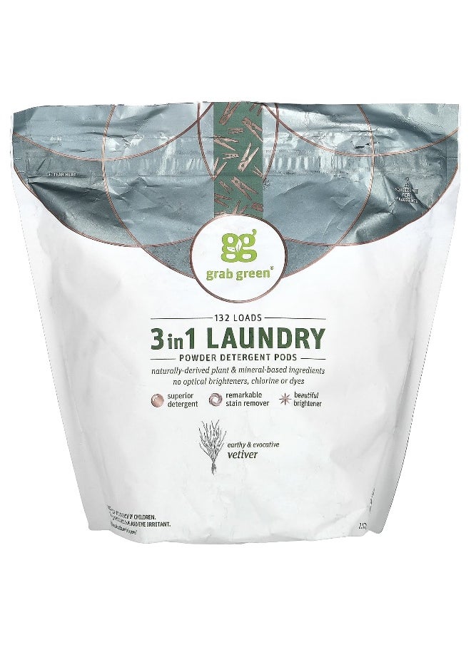 Grab Green Grab Green, 3-in-1 Laundry Powder Detergent Pods, Vetiver, 132 Loads, 4 lbs (2,112 g)  - Image 1