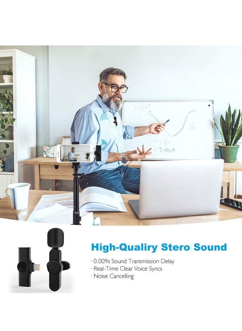 Wireless Lapel Lavalier Microphone for iPhone iPad Recording,YouTube Facebook Live Stream,Vlog, Auto-Sync Wireless Mic with 2 Clips (No Need App/Bluetooth)