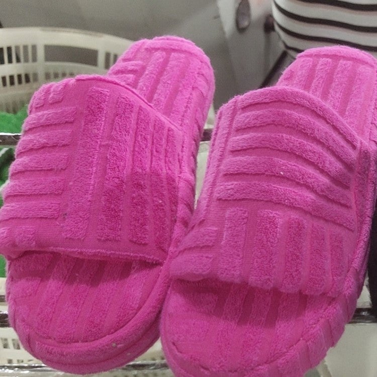 foreign trade large size women''s shoes 2021 autumn and winter New one-character thick-soled fluffy slippers and towel cotton women - Image 5
