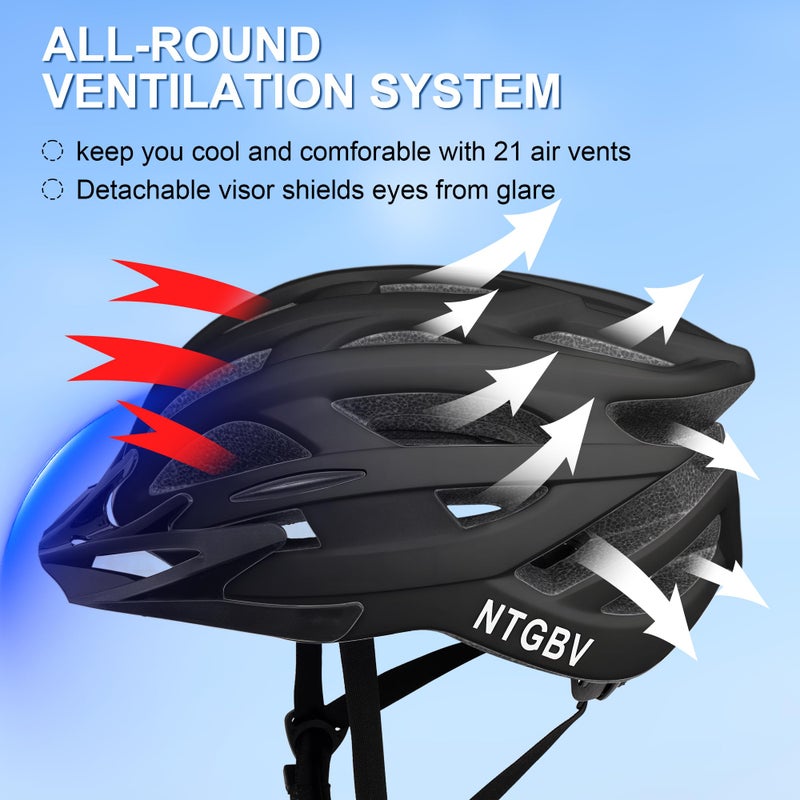 NTGBV Adult Bike Helmet for Men/Women with Helmet Bag 2 Removable Moisture-Wicking Liners & Visors Lightweight Shockproof Adjustable Design CPSC 1203 & EN 1078 Safety Certified for Road/Commute/MTB - Image 4