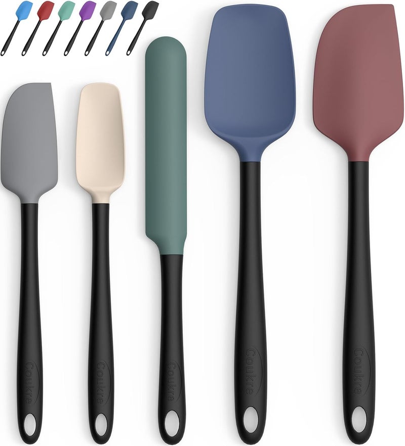 Coukre Silicone Spatula Set of 5,High Temperature Resistant, Food Grade Silicone, Dishwasher Safe, for Baking, Cooking (Colorful A Black) - Image 1