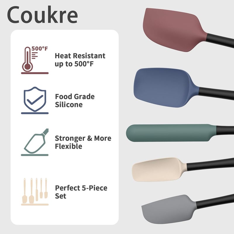 Coukre Silicone Spatula Set of 5,High Temperature Resistant, Food Grade Silicone, Dishwasher Safe, for Baking, Cooking (Colorful A Black) - Image 3