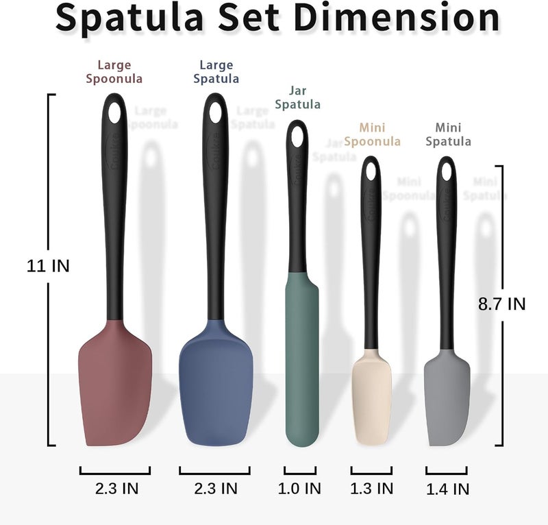 Coukre Silicone Spatula Set of 5,High Temperature Resistant, Food Grade Silicone, Dishwasher Safe, for Baking, Cooking (Colorful A Black) - Image 2