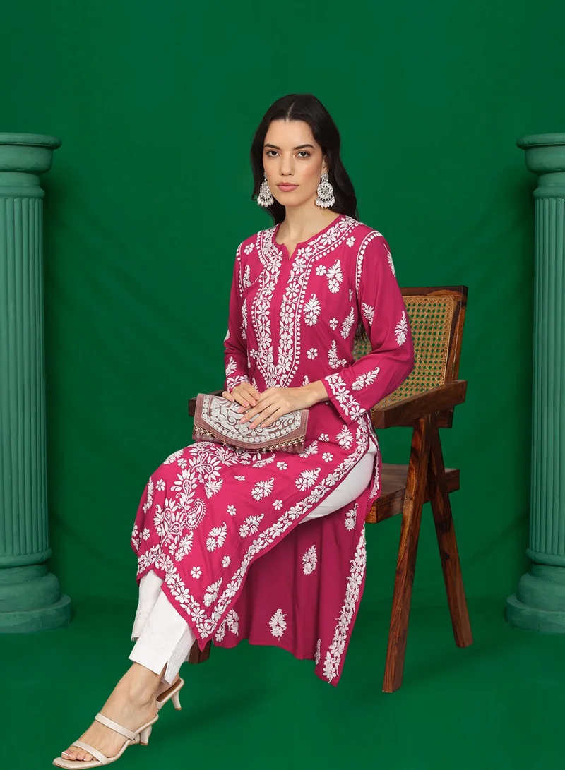 Alaya Women Chikankari Hand Embroidered Modal Kurta -AL4042