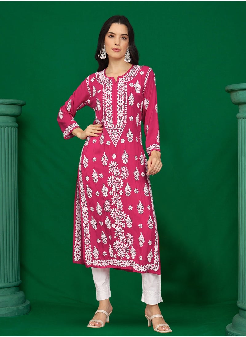 Alaya Women Chikankari Hand Embroidered Modal Kurta -AL4042  - Image 1