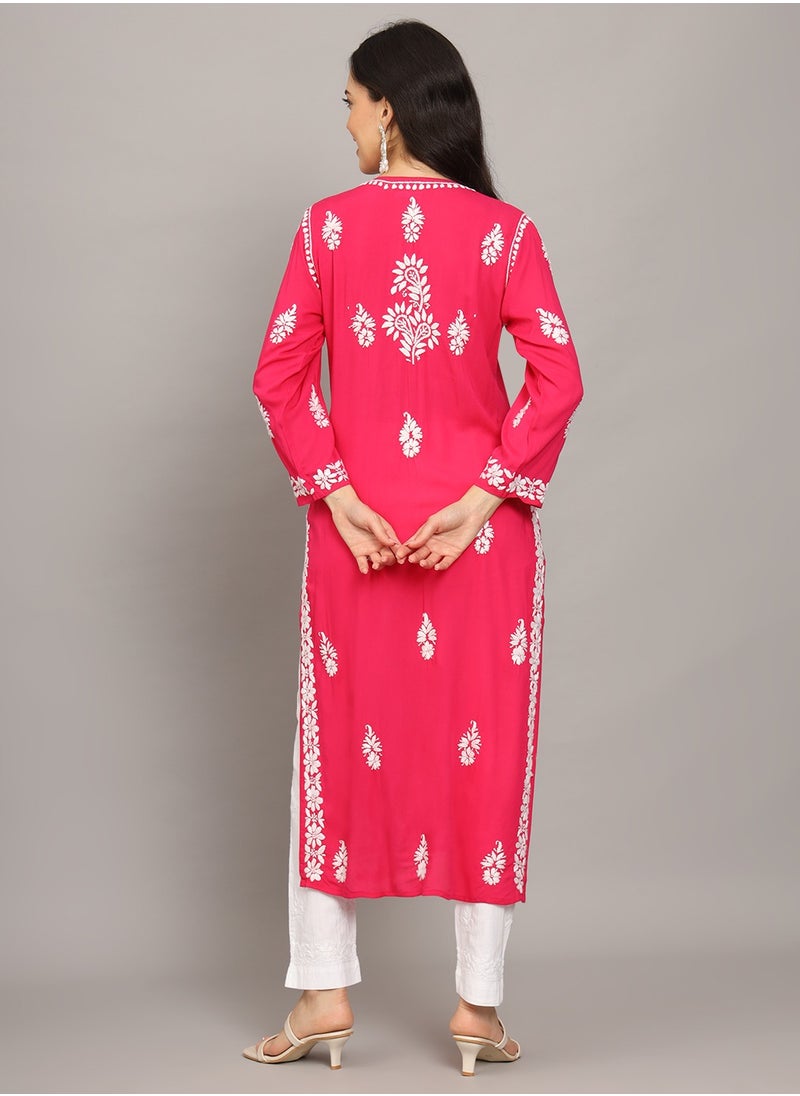 Alaya Women Chikankari Hand Embroidered Modal Kurta -AL4042  - Image 2