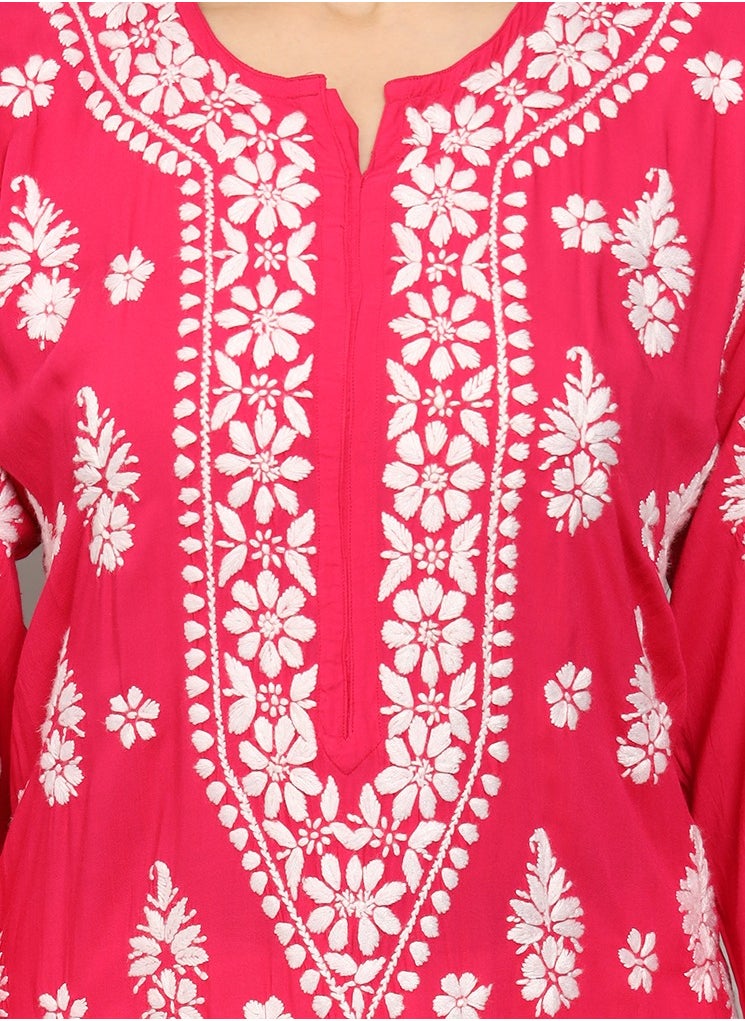 Alaya Women Chikankari Hand Embroidered Modal Kurta -AL4042  - Image 5