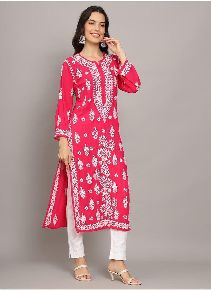 Alaya Women Chikankari Hand Embroidered Modal Kurta -AL4042  - Image 3