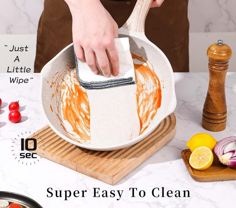 proxin Nonstick Frying Pan Skillet, 8-Inch Non Stick Granite Egg Pan Omelet Pans, Healthy Stone Cookware Chef's Pan, Dishwasher Safe, PFOA Free, Induction Compatible (White, 8-Inch) - Image 5