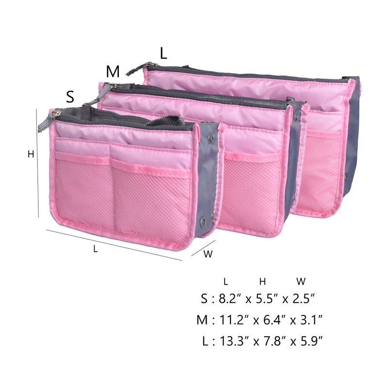 Vercord Purse Organizer Insert for Handbags Bag Organizers Inside Tote Pocketbook Women Nurse Nylon 13 Pockets Pink Small - Image 3