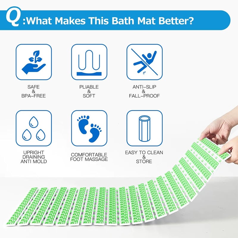 Matace Non Slip Rubber Bathtub & Shower Mat with Suction Cups, Thick Textured Surface, Fast Drain and Upright Drying Design, No Pooling Water for Better Hygiene, 27 x 16 Inch, Mint Green - Image 2