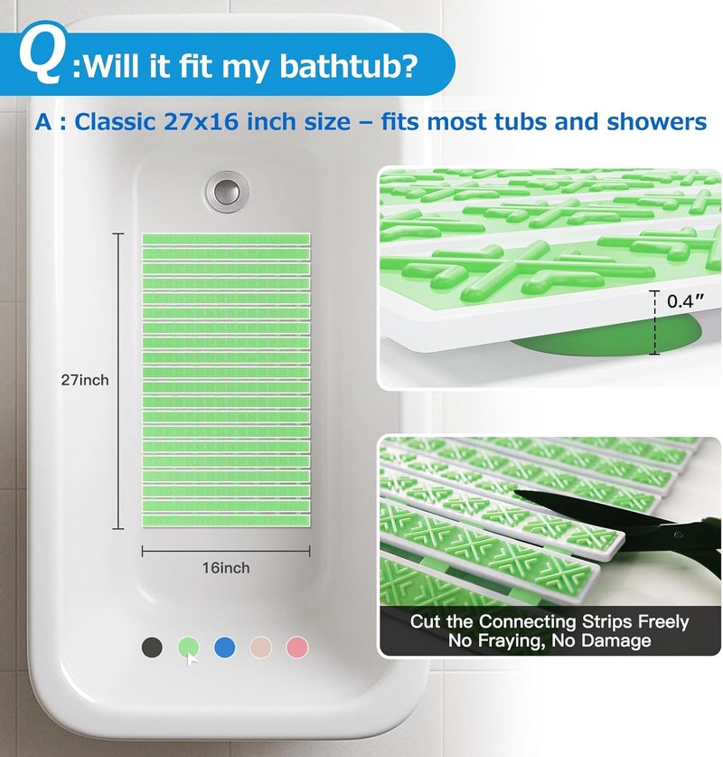 Matace Non Slip Rubber Bathtub & Shower Mat with Suction Cups, Thick Textured Surface, Fast Drain and Upright Drying Design, No Pooling Water for Better Hygiene, 27 x 16 Inch, Mint Green - Image 4