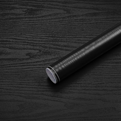Micpolo Peel and Stick Wallpaper Wood Contact Paper Black Wood Grain Wall Paper Thicken Textured Waterproof Easy to Clean Decorative Self-Adhesive Film for Cabinets and Drawers Surfaces 17.5In X 118In - Image 1