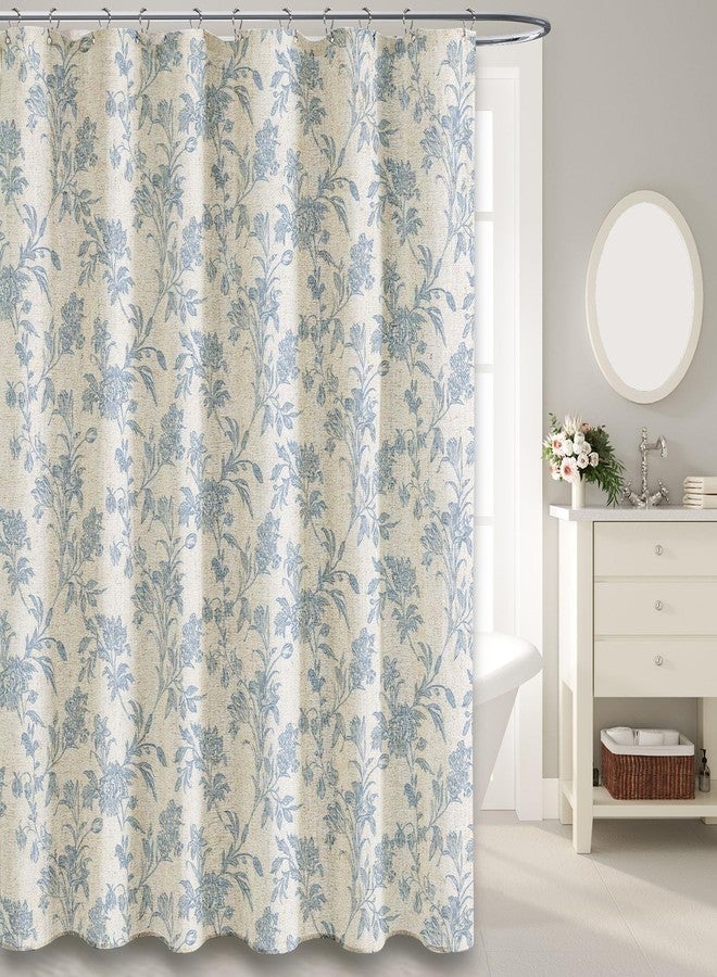WOUVMA Blue Shower Curtain Floral Cotton Linen Cottagecore Shower Curtain for Bathroom 72" W x 72" L - Image 1