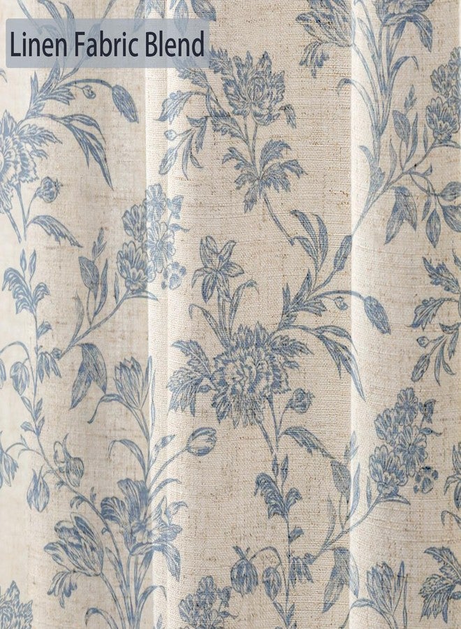 WOUVMA Blue Shower Curtain Floral Cotton Linen Cottagecore Shower Curtain for Bathroom 72" W x 72" L - Image 4
