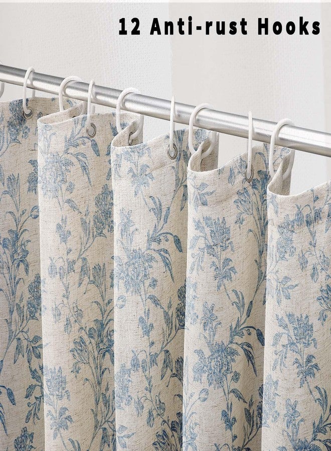 WOUVMA Blue Shower Curtain Floral Cotton Linen Cottagecore Shower Curtain for Bathroom 72" W x 72" L - Image 3