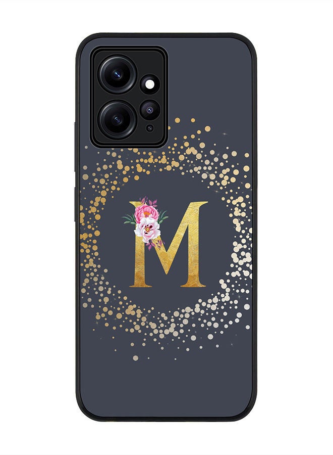 Stylizedd Rugged Black edge case for Redmi Note 12 4G Slim fit Soft Case Flexible Rubber Edges Anti Drop TPU Gel Thin Cover - Custom Monogram Initial Letter Floral Pattern Alphabet - M - Grey - Image 1