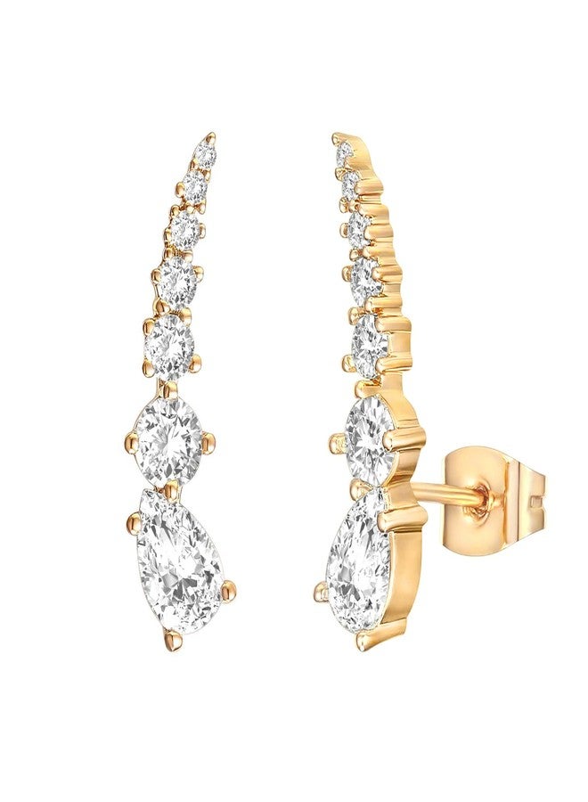 PAVOI 14K Gold Plated 925 Sterling Silver Post Cubic Zirconia Ear Crawler Earrings - Faux Diamond Arrow Ear Climber Fashion Earrings in Yellow Gold - Image 1
