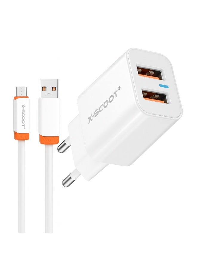 X-Scoot Dual USB Wall Charger 2.1A with Micro USB Cable – Fast Dual Port Charging