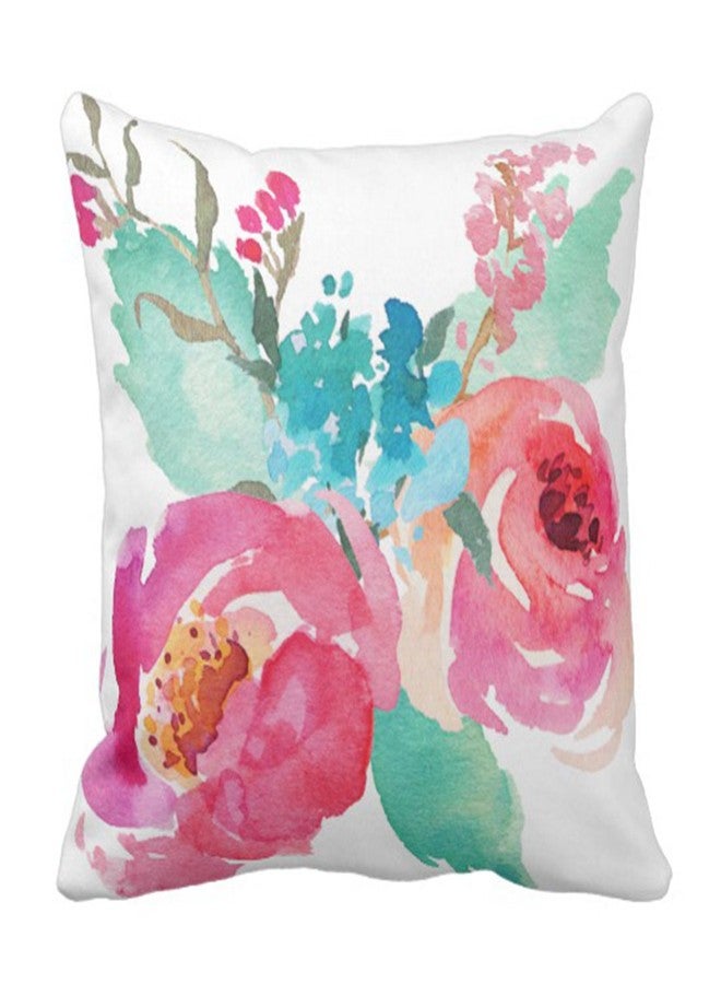 Emvency Throw Pillow Cover Watercolor Peonies Pink Turquoise Summer Bouquet Decorative Pillow Case Girly Home Decor Square 18 x 18 Inch Cushion Pillowcase - Image 1