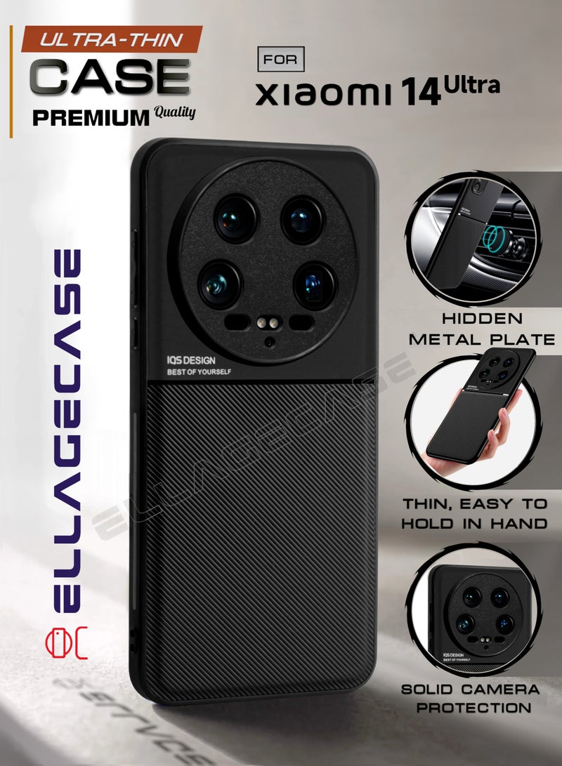 ELLAGECASE حافظة فاخرة رفيعة للغاية لهاتف Xiaomi 14 Ultra، لوحة معدنية مخفية، تصميم نحيف، سهل الحمل، وحماية معززة للكاميرا - Image 1
