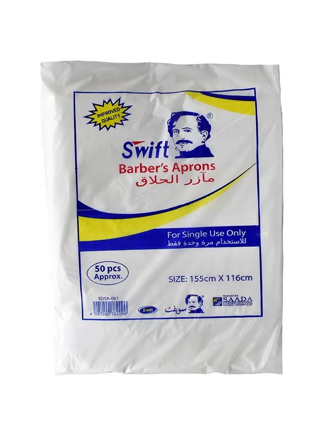 Swift 50 Piece Disposable Barbars Apron White 155/116cm - Image 1