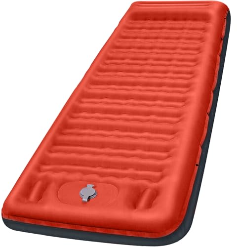 FNARMW Camping Sleeping Pad Extra Thick 5 Inch Camping Mat with Pillow Builtin Foot Pump Inflatable Sleeping Pads Compact for Camping Backpacking Hiking Traveling TentOrangeBlack - Image 1