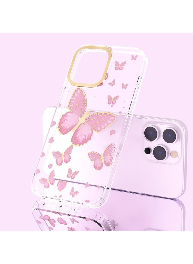 Glitter Clear Case iPhone 15 Pro Max Women's Girl Case with Gold erfly, Cute Heart Shaped Pattern, Slim Hard Case - Image 3