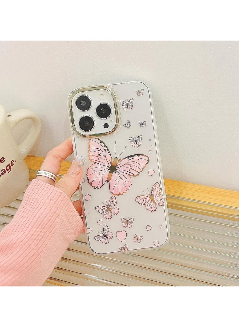 Glitter Clear Case iPhone 15 Pro Max Women's Girl Case with Gold erfly, Cute Heart Shaped Pattern, Slim Hard Case - Image 5