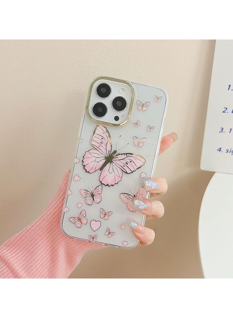 Glitter Clear Case iPhone 15 Pro Max Women's Girl Case with Gold erfly, Cute Heart Shaped Pattern, Slim Hard Case - Image 4