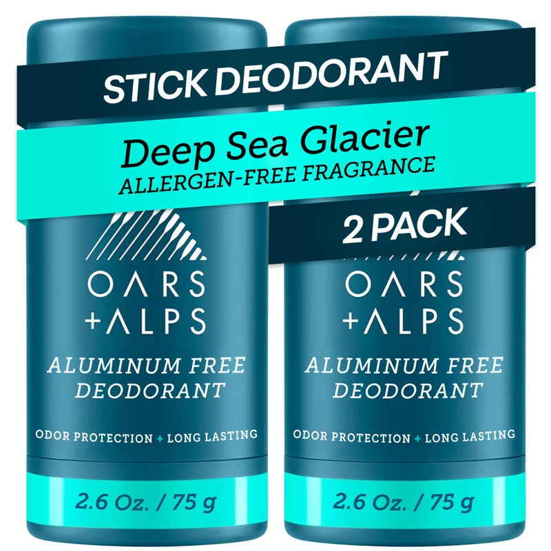 Oars + Alps Deodorant for Men & Women, Aluminum Free Deodorant for Men, Dermatologist Tested, Clean Ingredients, Non Toxic, Vegan, Long Lasting, Deep Sea Glacier, 2pk, 2.6oz - Image 1