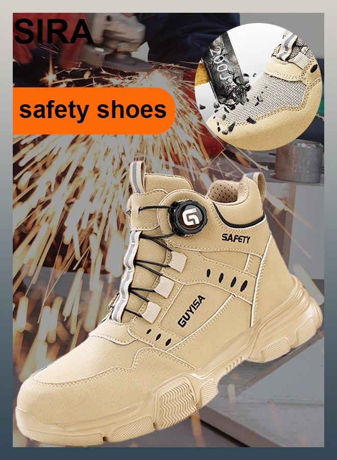 SIRA Men's Khaki Safety Work Boots - Steel Toe Anti-Slip Shoes with Quick Lacing, Puncture Proof & Breathable Mesh for Construction/Warehouse - Image 1