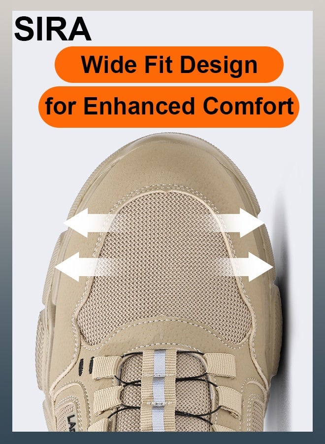 SIRA Men's Khaki Safety Work Boots - Steel Toe Anti-Slip Shoes with Quick Lacing, Puncture Proof & Breathable Mesh for Construction/Warehouse - Image 5