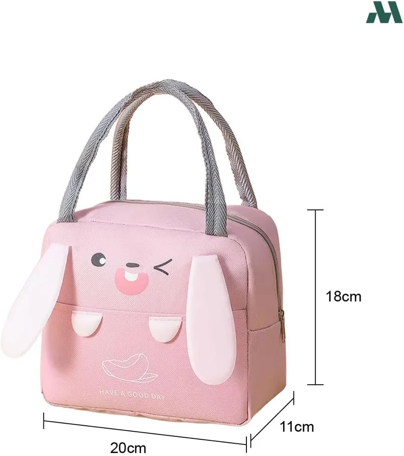 موبكوس حقيبة غداء معزولة كبيرة السعة من موبكوس بتصميم أذن الباندا باللون الوردي | حقيبة طعام مقاومة للماء والبقع مع خاصية الحفاظ على درجة الحرارة | حقيبة غداء متينة من البوليستر للمكتب والمدرسة