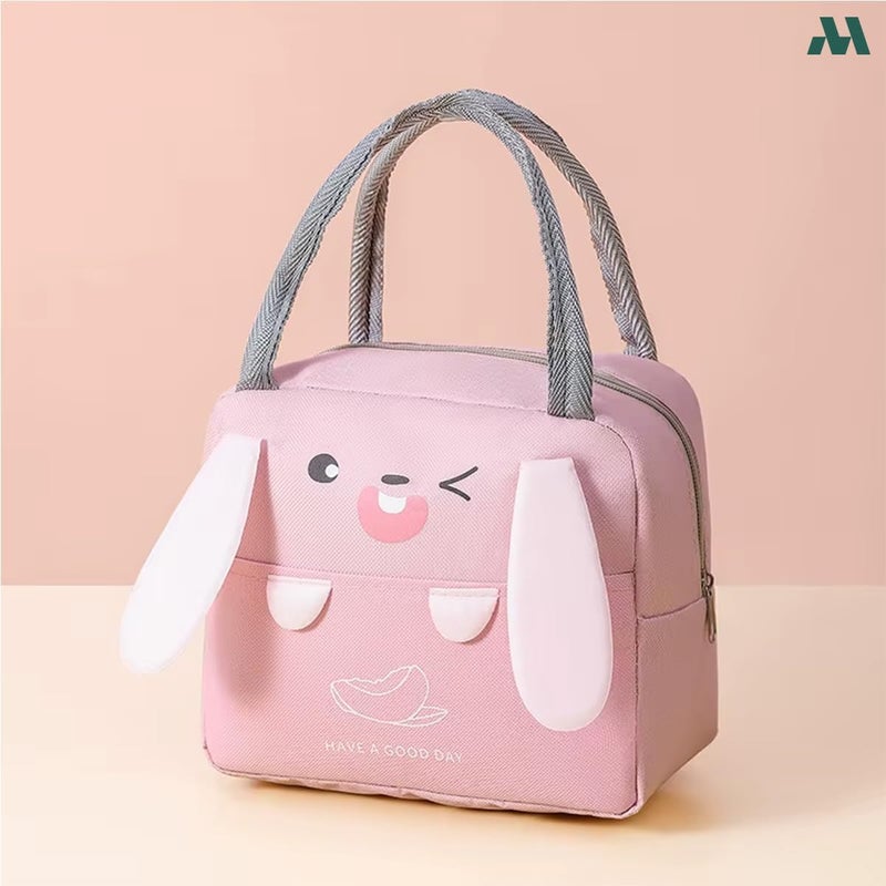 موبكوس حقيبة غداء معزولة كبيرة السعة من موبكوس بتصميم أذن الباندا باللون الوردي | حقيبة طعام مقاومة للماء والبقع مع خاصية الحفاظ على درجة الحرارة | حقيبة غداء متينة من البوليستر للمكتب والمدرسة - Image 3