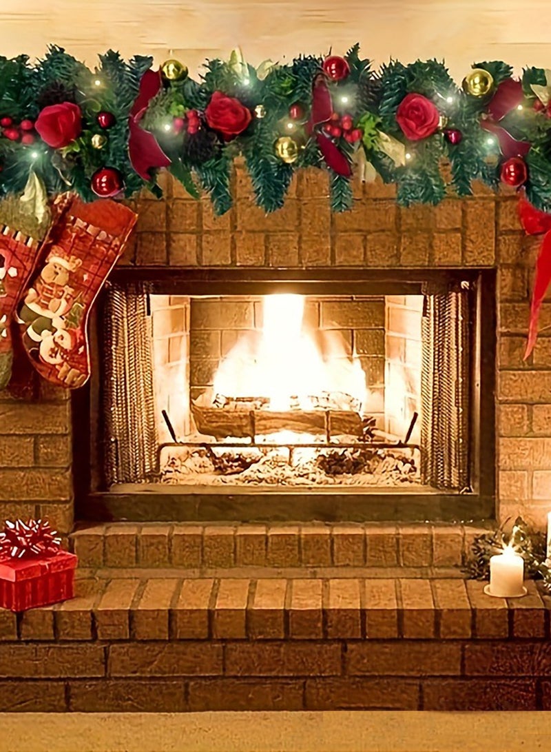 تابيت إكليل عيد الميلاد، إكليل عيد الميلاد الاصطناعي مقاس 59 بوصة مع ورود حمراء، وأقواس، وكرات، وأوراق السرو والتوت للسلالم، والمدفأة، والباب، وديكور عيد الميلاد - Image 5