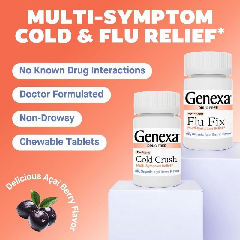Genexa Cold Crush  Flu Fix Bundle  MultiSymptom Cold  Flu Relief for Families  Certified Organic  NonGMO  Homeopathic Remedy Made Clean  Organic Acai Berry Flavor  60 Chewable Tablets  Age - Image 4