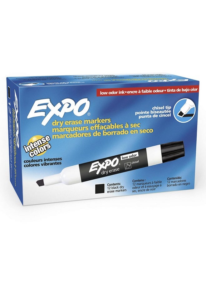 Expo Low Odor Dry Erase Markers, Black, Chisel Tip For Versatile Lines, Perfect For Home, Classroom And Office, Pack Of 12  - Image 1