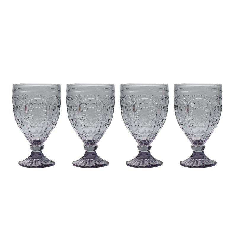 Fitz & Floyd Fitz and Floyd Trestle Glassware Ornate Goblets, Set of 4, Smoke - Image 1