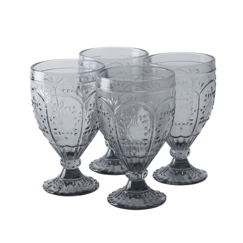 Fitz & Floyd Fitz and Floyd Trestle Glassware Ornate Goblets, Set of 4, Smoke - Image 3