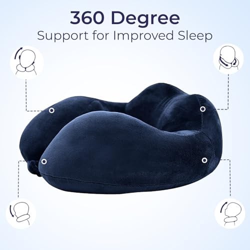 Billebon Premium Neck Pillow Airplane Travel Pillow Neck Adjustable 360 Degree Support Head Rest Neck Support Pillow for Travel (Navy Blue with Eye Mask) - Image 2