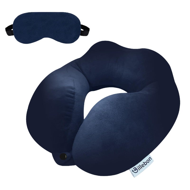 Billebon Premium Neck Pillow Airplane Travel Pillow Neck Adjustable 360 Degree Support Head Rest Neck Support Pillow for Travel (Navy Blue with Eye Mask) - Image 5