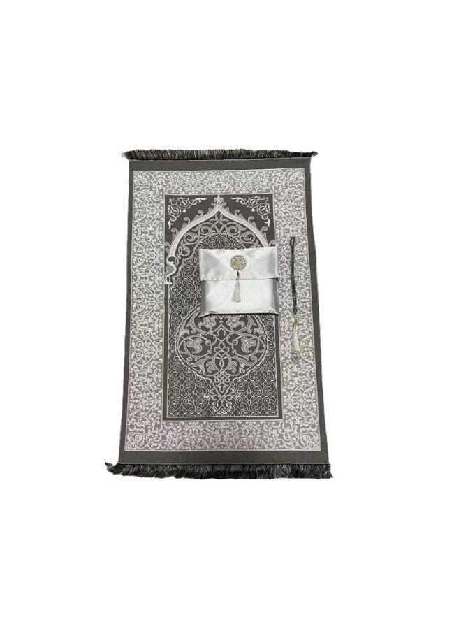 Portable Travel Prayer Mat Set with Storage Bag & Tasbeeh Beads - Washable Polyester Muslim Prayer Rug 70x110cm - Image 1