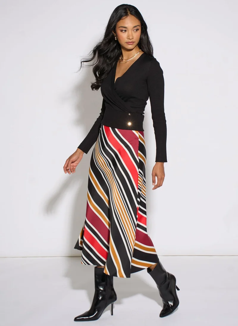 Gini London  Black Long Sleeve Wrap Front Gold Button Top for Women | Best Price UAE