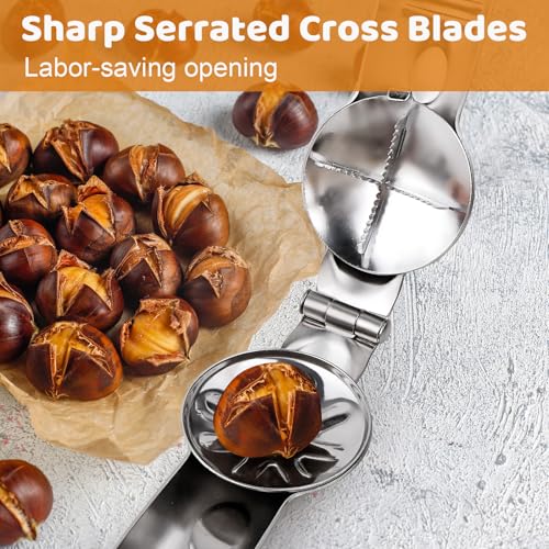 Sanchamy Upgraded Chestnut Cutter Tool Chestnut Open Clip Stainless Steel Chestnut Opener Portable Nut Cracker Walnut Chestnut Cracker Tool with 2 Picks and 2 Finger Armors - Image 2