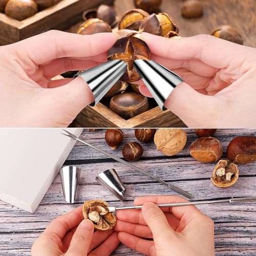 Sanchamy Upgraded Chestnut Cutter Tool Chestnut Open Clip Stainless Steel Chestnut Opener Portable Nut Cracker Walnut Chestnut Cracker Tool with 2 Picks and 2 Finger Armors - Image 4