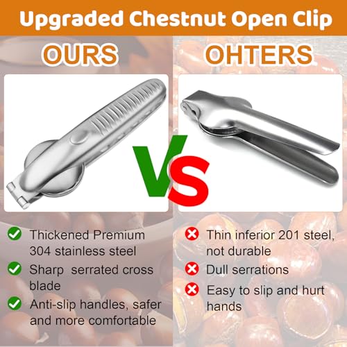 Sanchamy Upgraded Chestnut Cutter Tool Chestnut Open Clip Stainless Steel Chestnut Opener Portable Nut Cracker Walnut Chestnut Cracker Tool with 2 Picks and 2 Finger Armors - Image 5